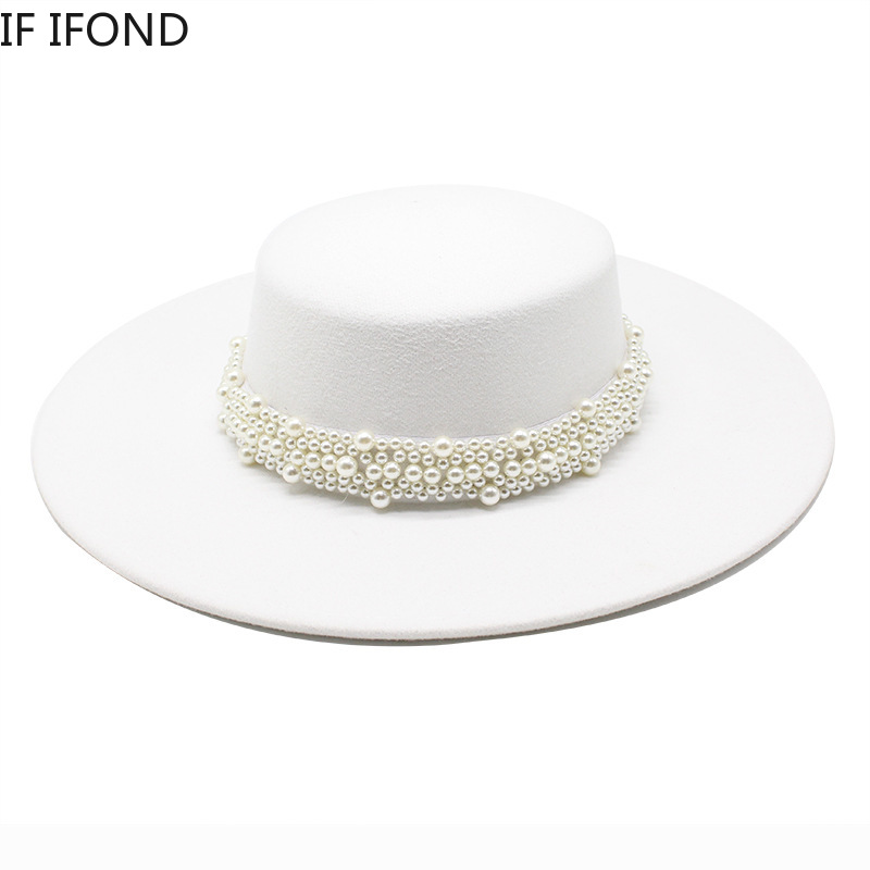 Fedora Hat Wool - หมวก Fedora สำหรับผู้หญิงหรูหราสง่างาม Beige Flat Top