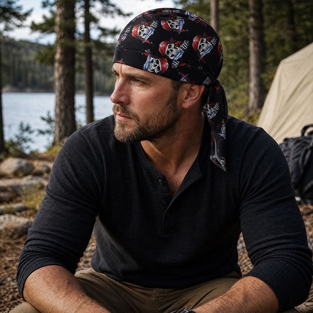 Skull Cap Helmet Liner - หมวกโจรสลัดแห้งเร็ว ปรับขนาดได้ ผ้าตาข่าย ซับในหมวกกันน็อค ผ้าโพกศีรษะสำหรับปั่นจักรยาน ป้องกันรังสียูวี