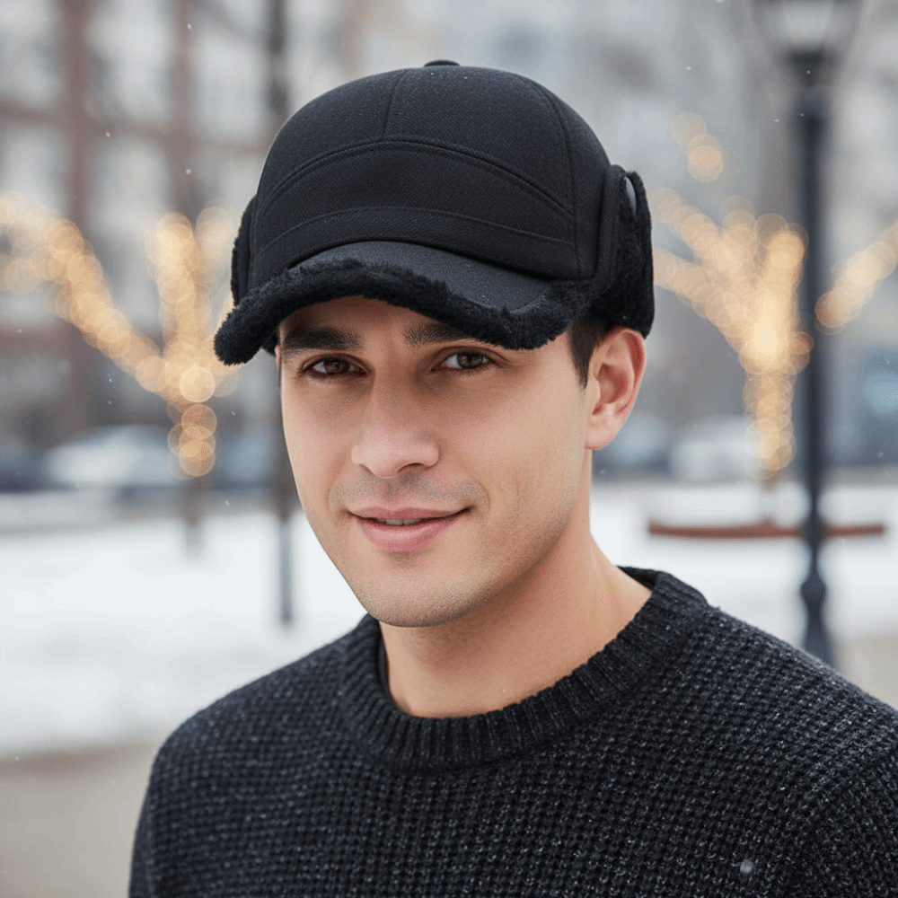 Trapper Hat Ear Flap - หมวกแก๊ปอุ่นสำหรับฤดูหนาว หมวกทรง Trapper บุขนแกะ หนา พร้อมที่ปิดหู