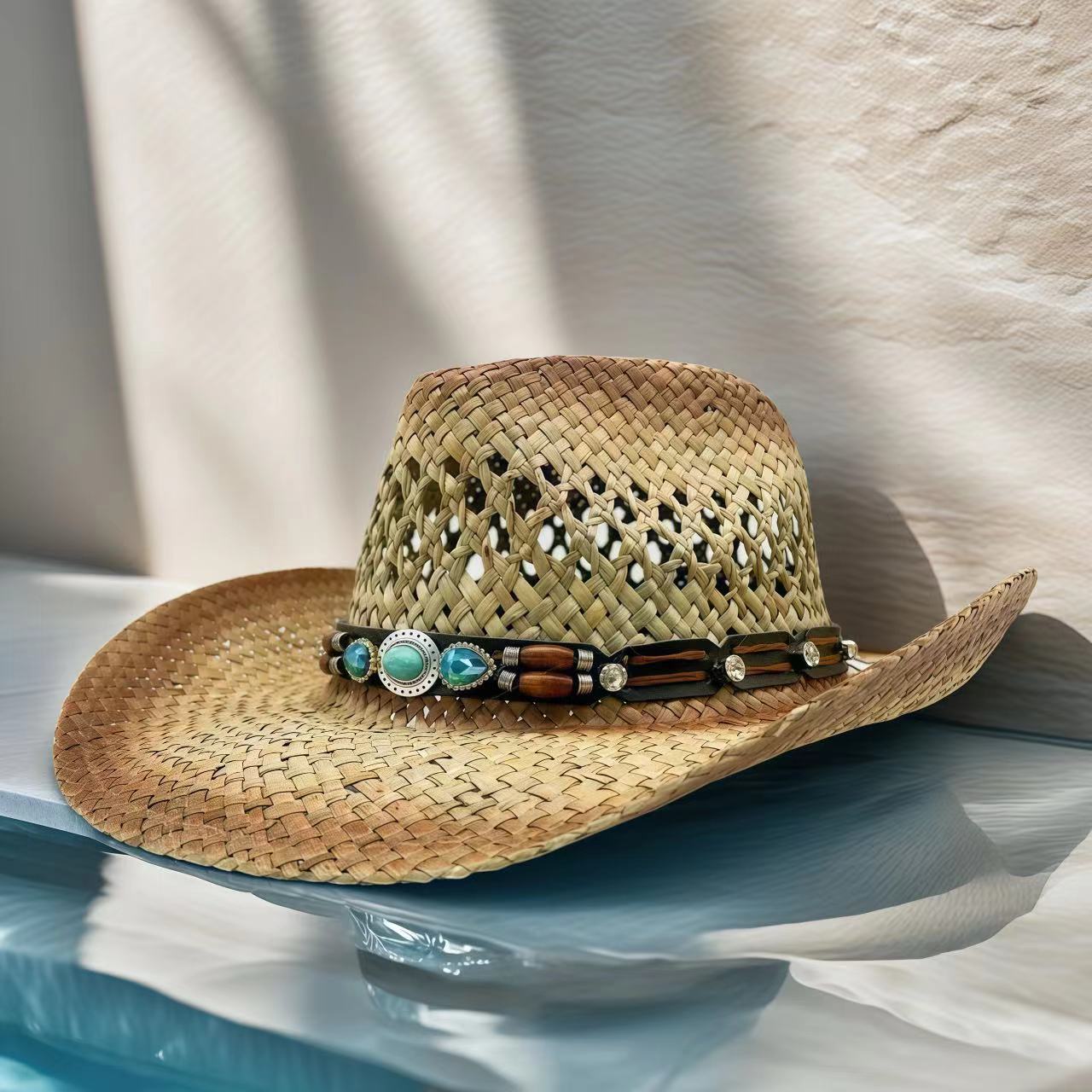 หมวกคาวบอยประดับเพชร หมวกฟางกั - Cowboy Hat Straw บทวิจารณ์และราคา